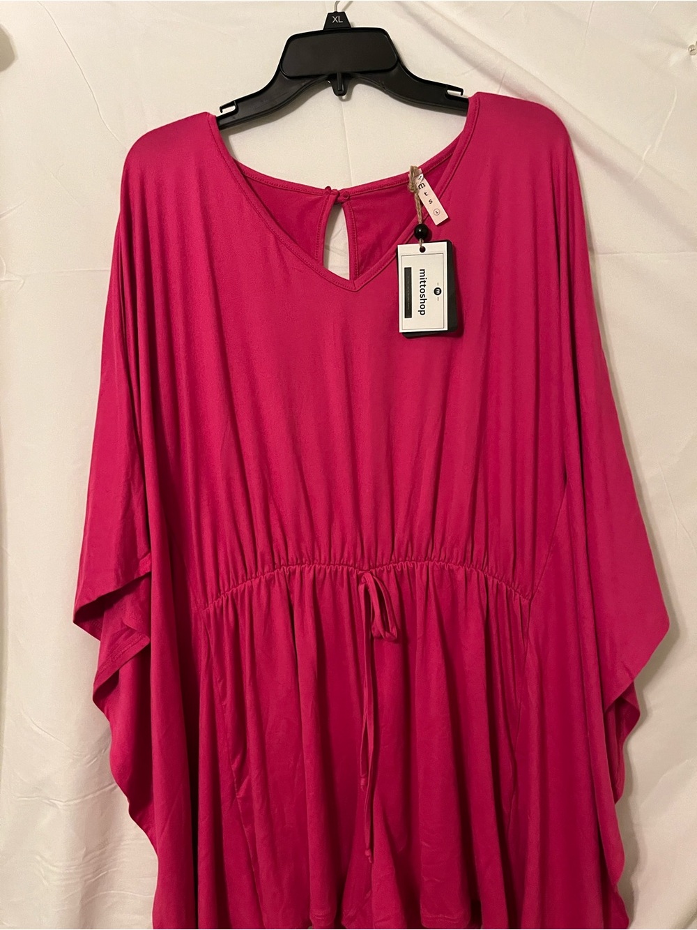 mittoshop Women's V-Neck Tunic in Hot Pink